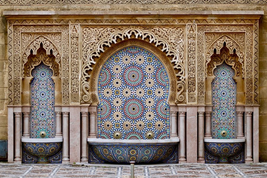 Traditional Moroccan zellige fountain