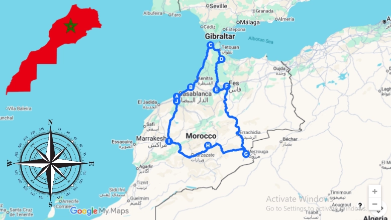 Map of 12 Days Tour from Casablanca