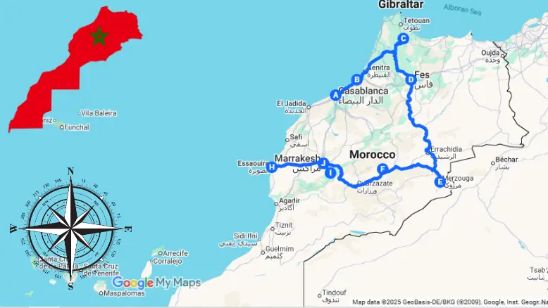 Map of 15 Day Morocco Grand Tour